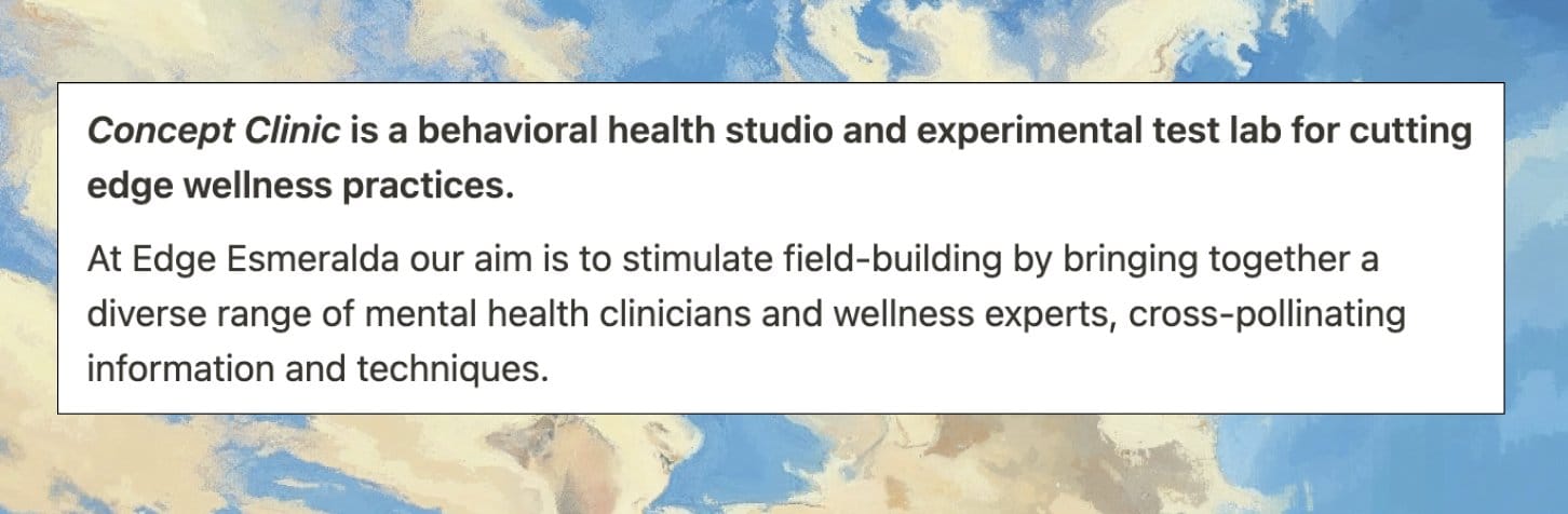 Announcement: Pop-up Concept Clinic in June @ Edge Esmeralda